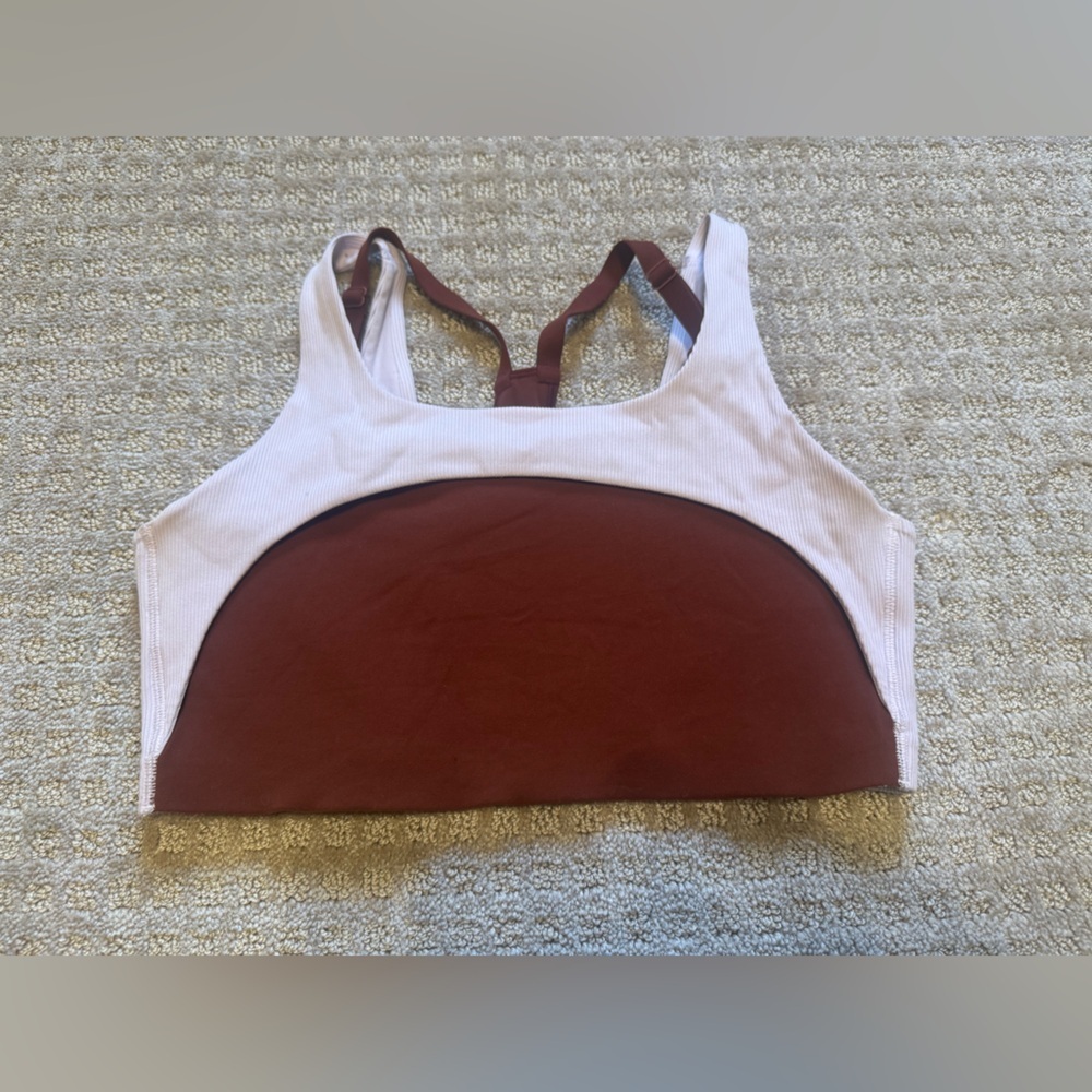 Nike Dri-Fit Two-Tone Ribbed Sports Bra Brown Cream Racerback M